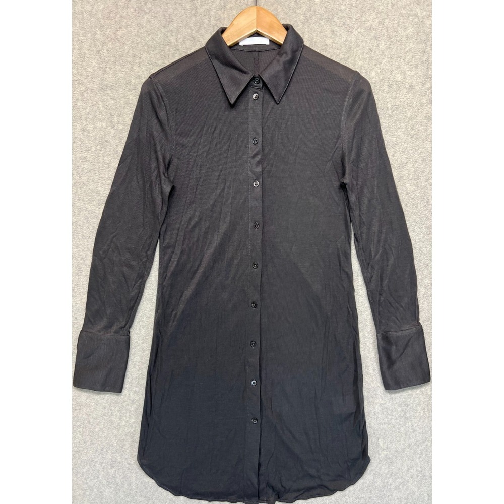 Helmut Lang Womens Ribbed Button Front Shirt Dress Black Long Sleeve Slim Fit M